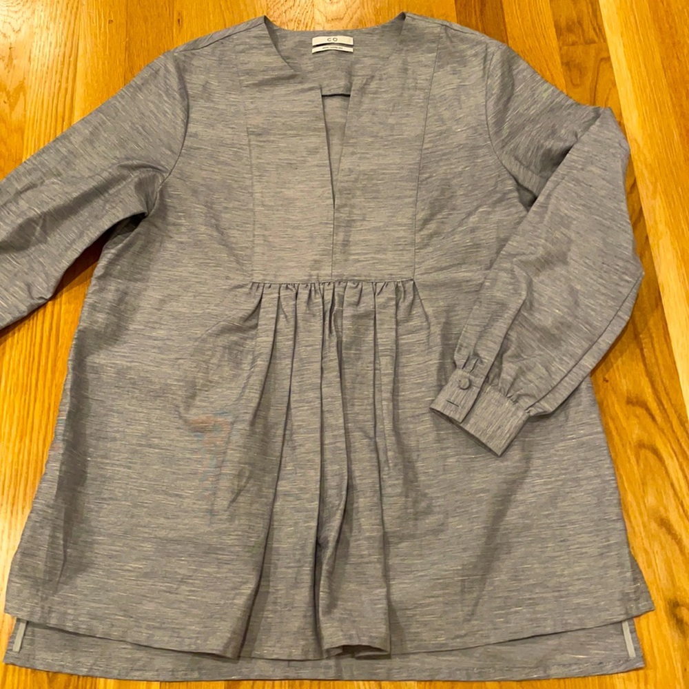 CO tunic, size S, cotton/linen, navy/white